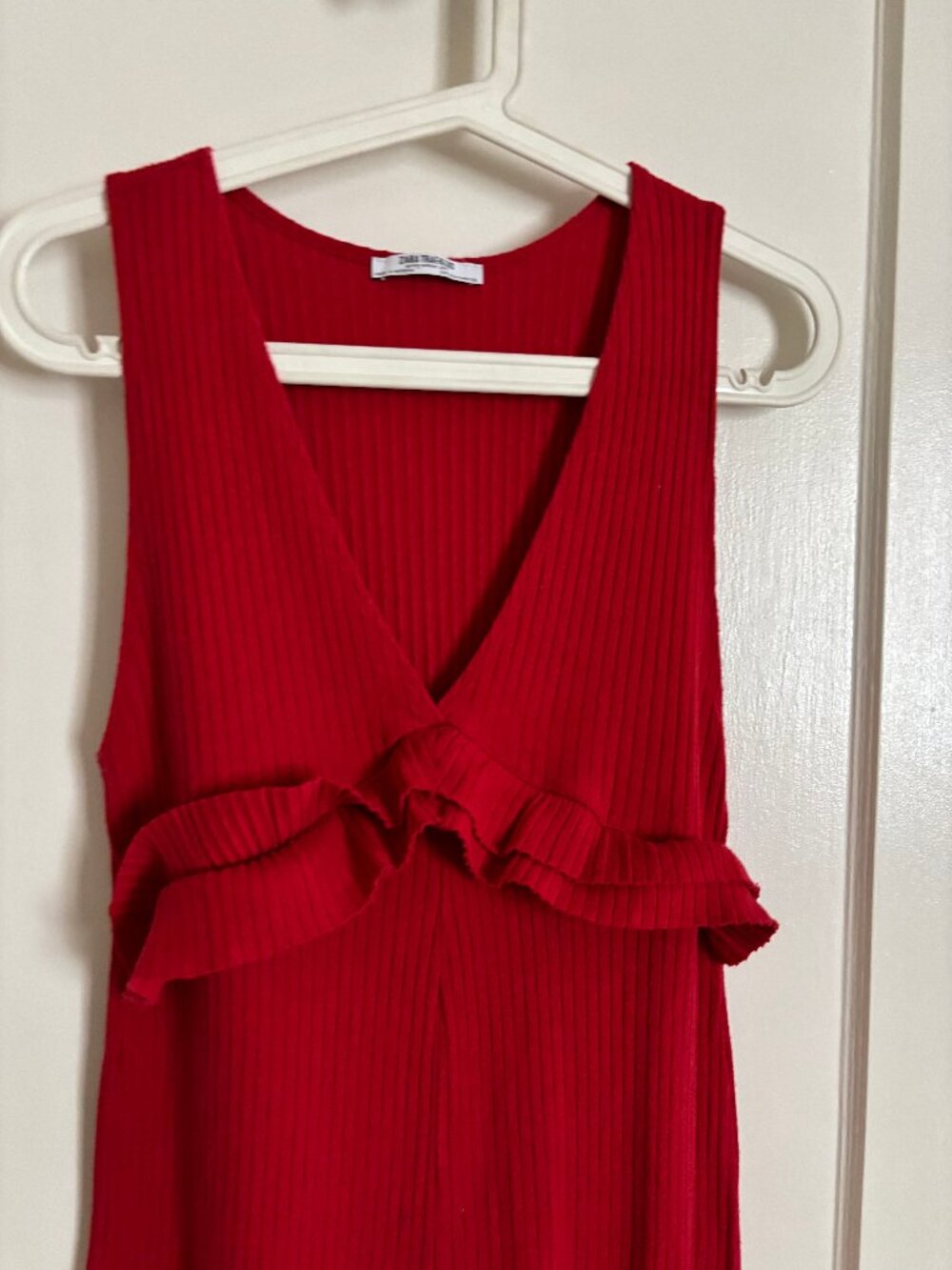 Zara Red Ribbed Jumpsuit with Ruffles - Picture 3 of 8